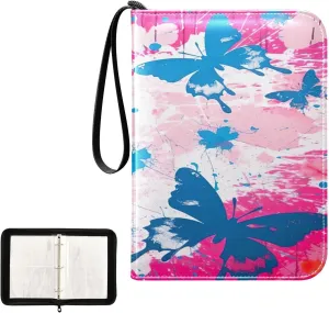 Kigai Colorful Butterfly Card Binder 4-Pocket Trading Card Binder Game Card Collection Binder Album Holder with 50 Removable Sleeves Up to 400 Sports Cards