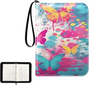 Kigai Colorful Butterfly Card Binder 4-Pocket Trading Card Binder Game Card Collection Binder Album Holder with 50 Removable Sleeves Up to 400 Sports Cards