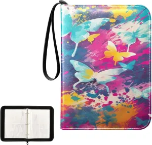 Kigai Colorful Butterfly Card Binder 4-Pocket Trading Card Binder Game Card Collection Binder Album Holder with 50 Removable Sleeves Up to 400 Sports Cards