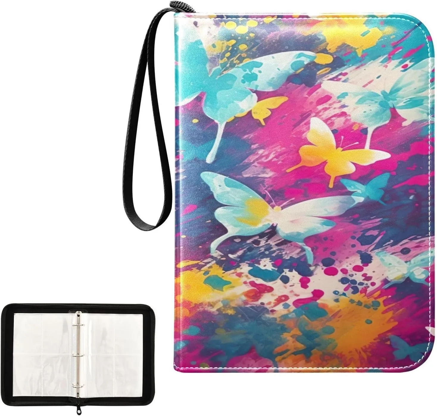 Kigai Colorful Butterfly Card Binder 4-Pocket Trading Card Binder Game Card Collection Binder Album Holder with 50 Removable Sleeves Up to 400 Sports Cards