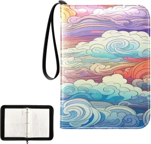 Kigai Colorful Clouds Card Binder 4-Pocket Trading Card Binder Game Card Collection Binder Album Holder with 50 Removable Sleeves Up to 400 Sports Cards