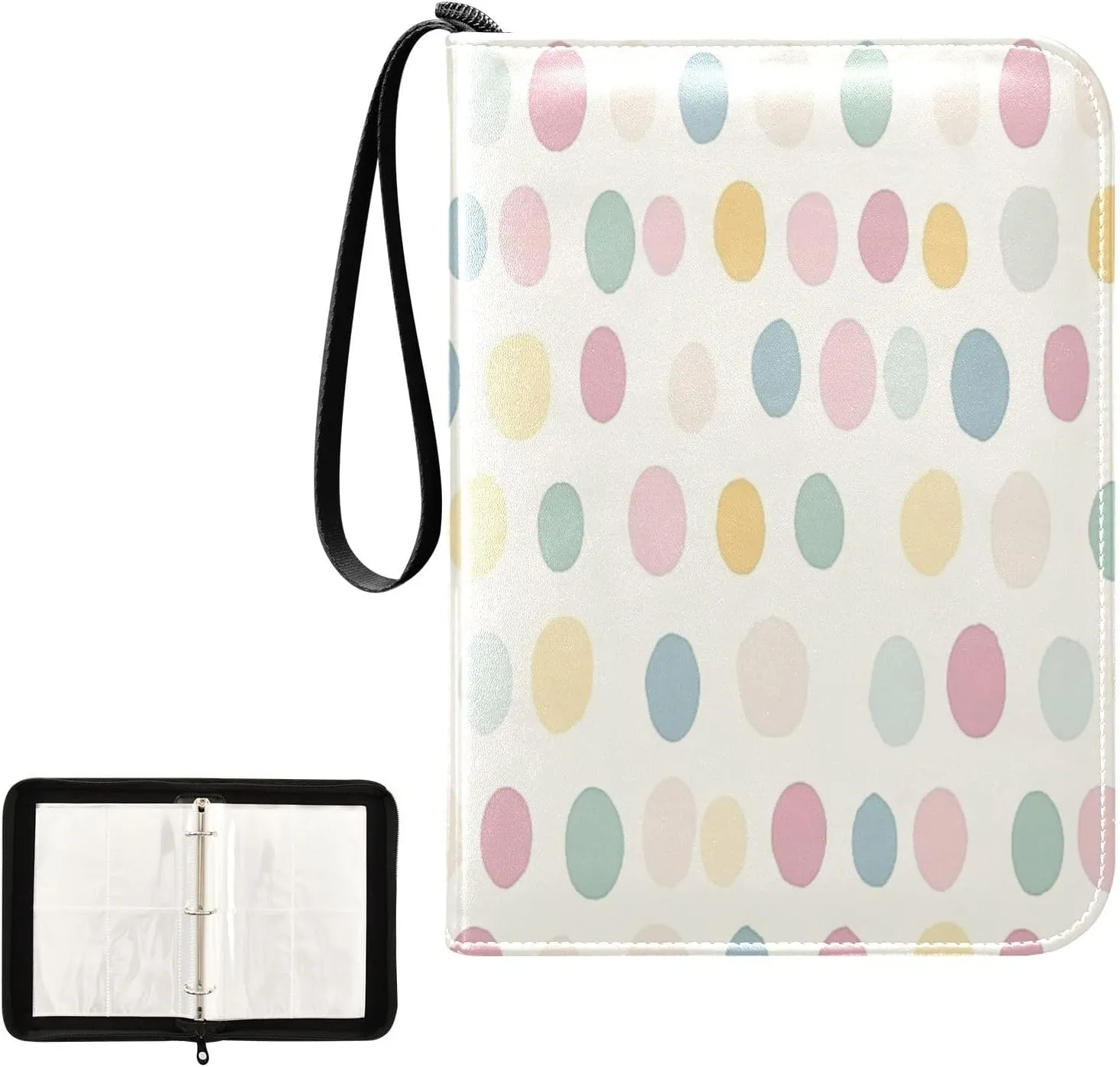 Kigai Colorful Dots Card Binder 4-Pocket Trading Card Binder Game Card Collection Binder Album Holder with 50 Removable Sleeves Up to 400 Sports Cards