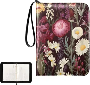 Kigai Colorful Flower Card Binder 4-Pocket Trading Card Binder Game Card Collection Binder Album Holder with 50 Removable Sleeves Up to 400 Sports Cards