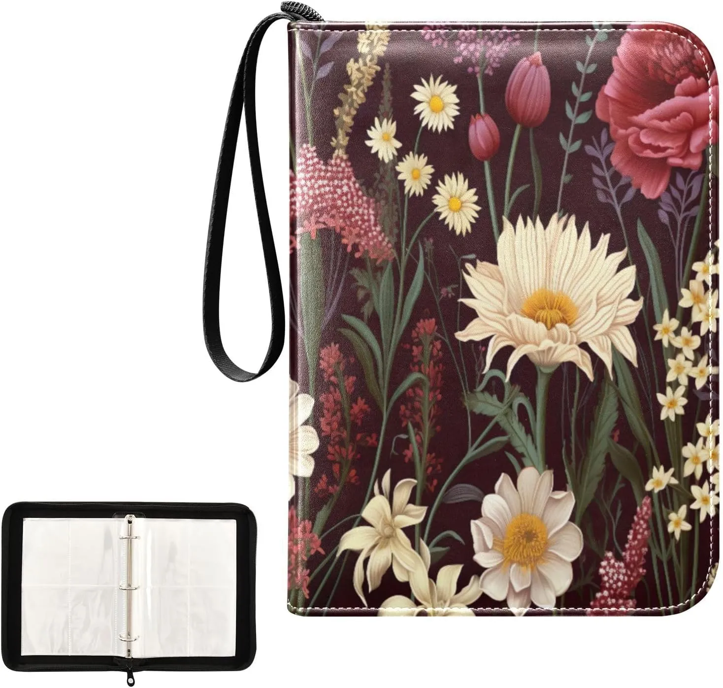 Kigai Colorful Flower Card Binder 4-Pocket Trading Card Binder Game Card Collection Binder Album Holder with 50 Removable Sleeves Up to 400 Sports Cards