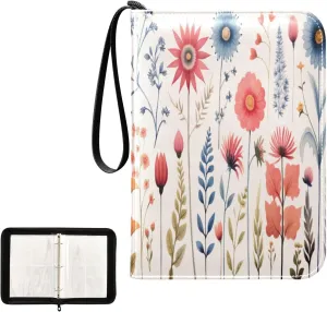 Kigai Colorful Flower Card Binder 4-Pocket Trading Card Binder Game Card Collection Binder Album Holder with 50 Removable Sleeves Up to 400 Sports Cards