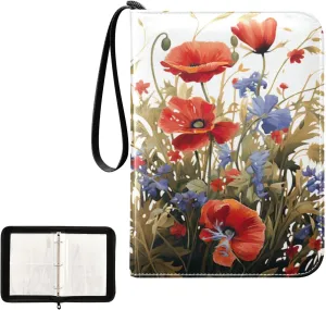 Kigai Colorful Flower Card Binder 4-Pocket Trading Card Binder Game Card Collection Binder Album Holder with 50 Removable Sleeves Up to 400 Sports Cards