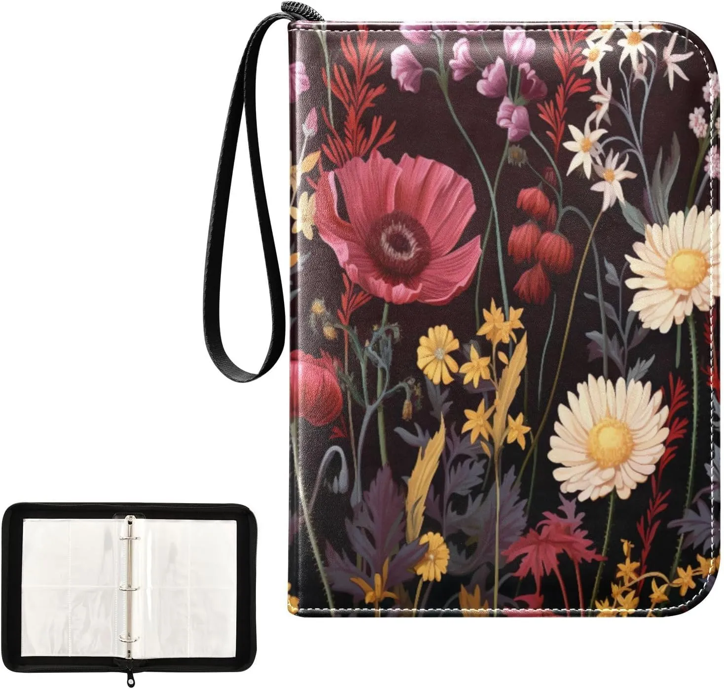 Kigai Colorful Flower Card Binder 4-Pocket Trading Card Binder Game Card Collection Binder Album Holder with 50 Removable Sleeves Up to 400 Sports Cards