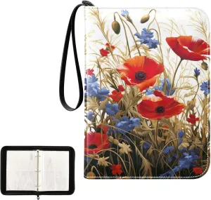 Kigai Colorful Flower Card Binder 4-Pocket Trading Card Binder Game Card Collection Binder Album Holder with 50 Removable Sleeves Up to 400 Sports Cards