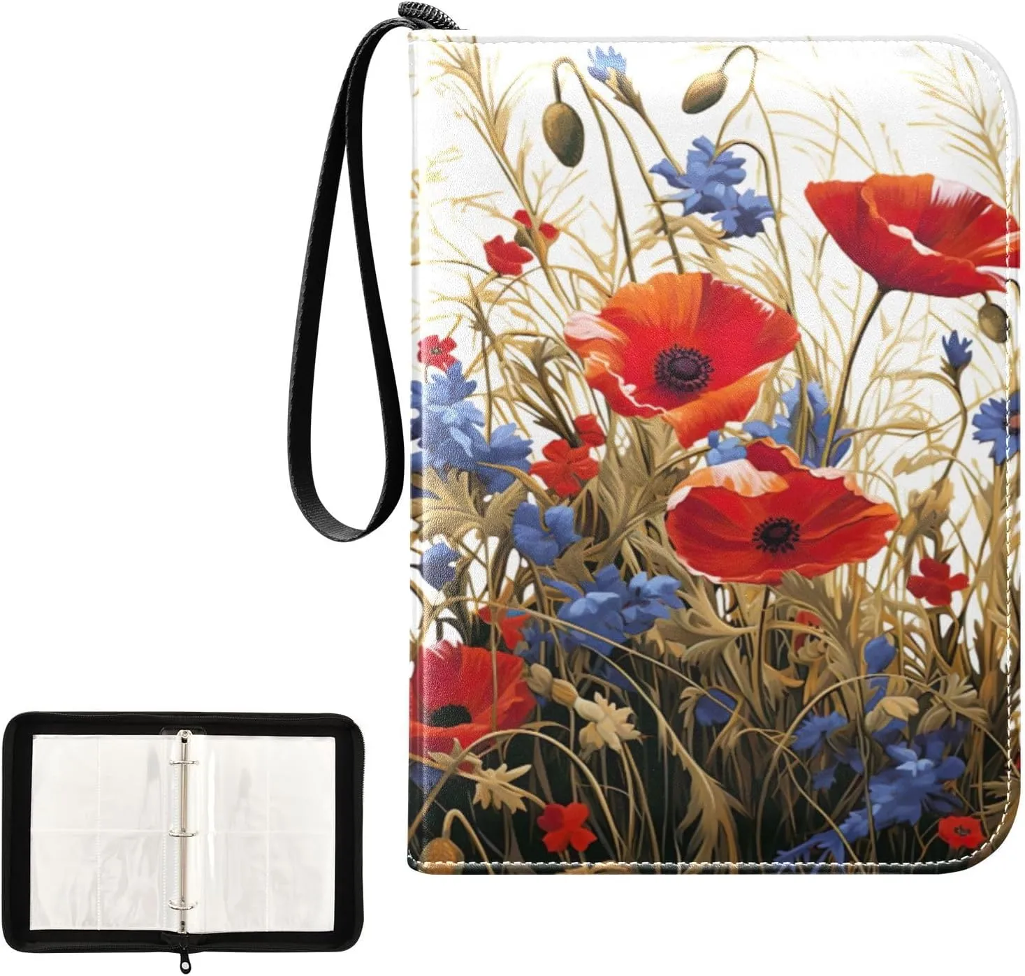 Kigai Colorful Flower Card Binder 4-Pocket Trading Card Binder Game Card Collection Binder Album Holder with 50 Removable Sleeves Up to 400 Sports Cards