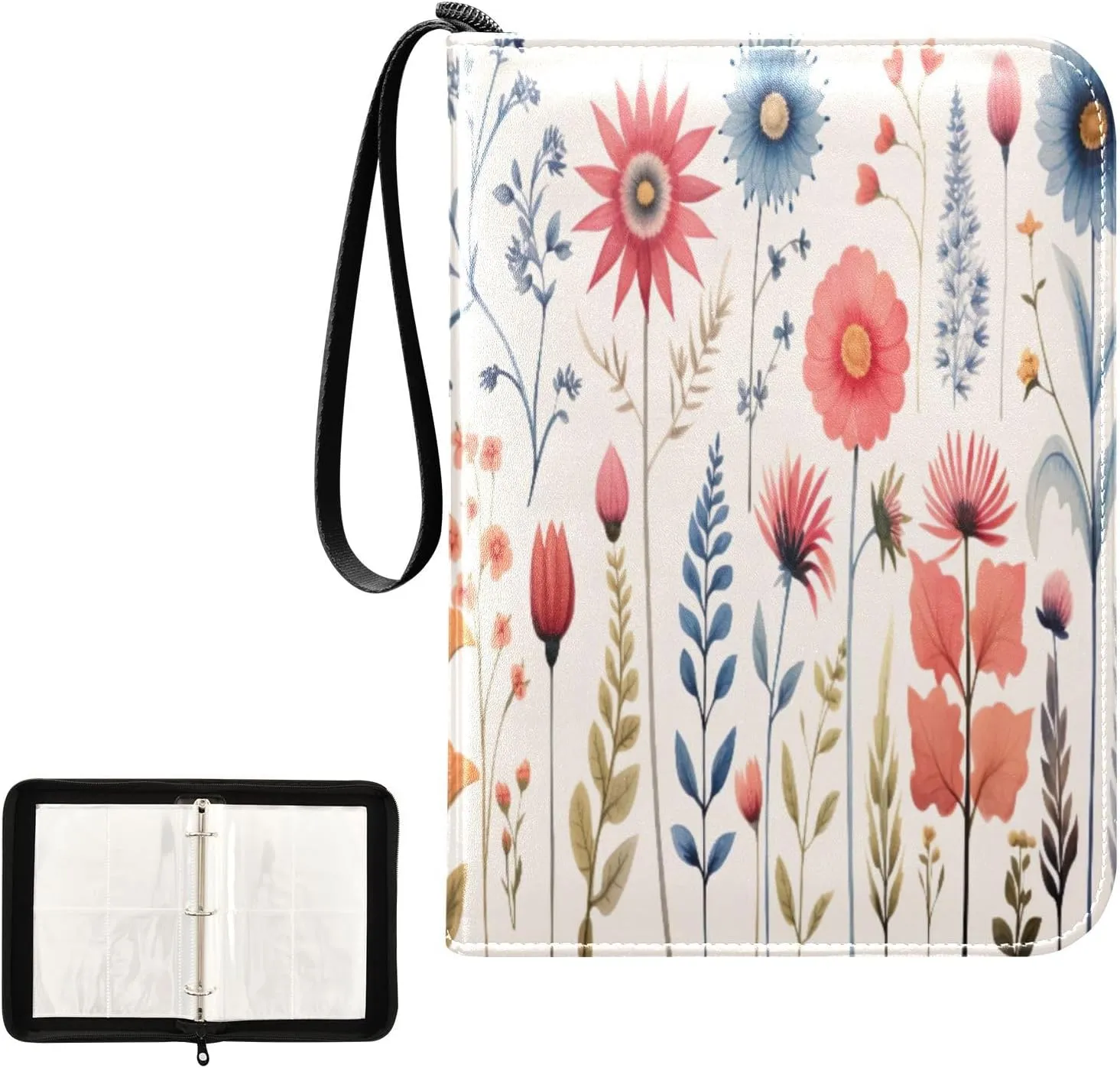Kigai Colorful Flower Card Binder 4-Pocket Trading Card Binder Game Card Collection Binder Album Holder with 50 Removable Sleeves Up to 400 Sports Cards