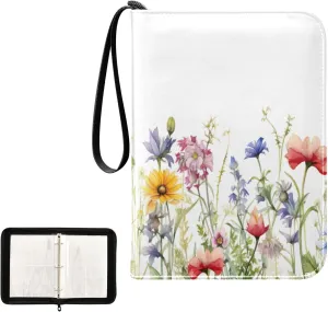 Kigai Colorful Flower Card Binder 4-Pocket Trading Card Binder Game Card Collection Binder Album Holder with 50 Removable Sleeves Up to 400 Sports Cards
