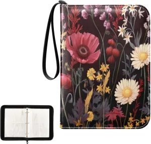 Kigai Colorful Flower Card Binder 4-Pocket Trading Card Binder Game Card Collection Binder Album Holder with 50 Removable Sleeves Up to 400 Sports Cards