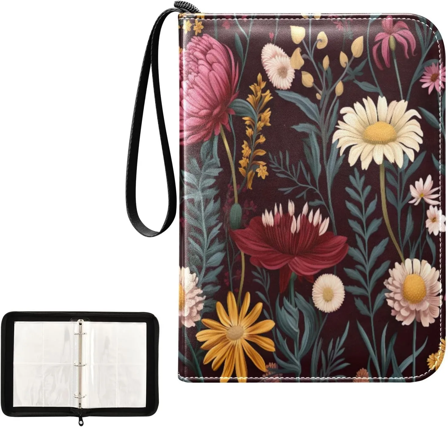 Kigai Colorful Flower Card Binder 4-Pocket Trading Card Binder Game Card Collection Binder Album Holder with 50 Removable Sleeves Up to 400 Sports Cards