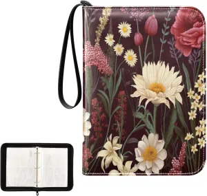 Kigai Colorful Flower Card Binder 4-Pocket Trading Card Binder Game Card Collection Binder Album Holder with 50 Removable Sleeves Up to 400 Sports Cards