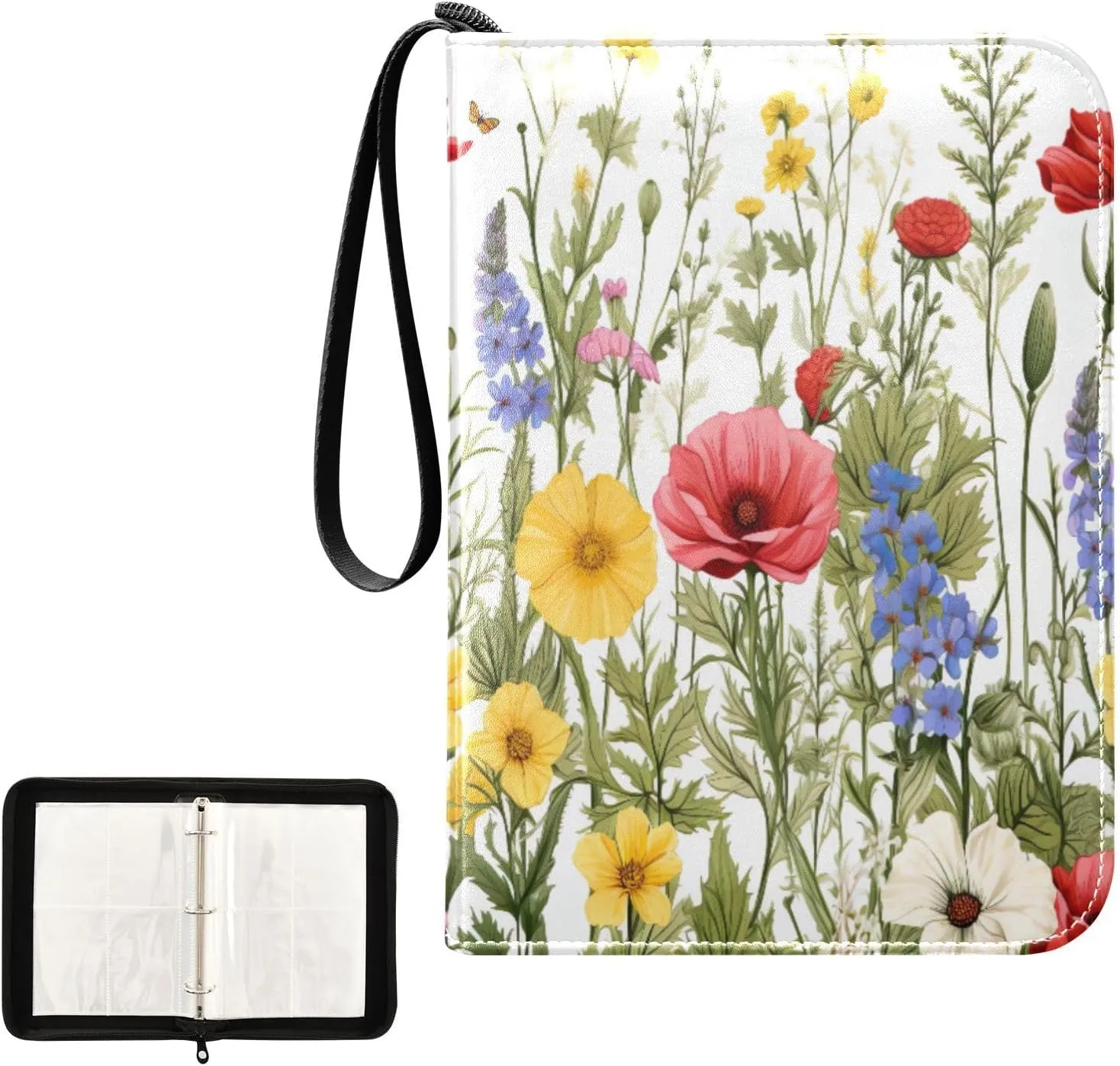 Kigai Colorful Flower Card Binder 4-Pocket Trading Card Binder Game Card Collection Binder Album Holder with 50 Removable Sleeves Up to 400 Sports Cards