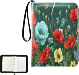 Kigai Colorful Flower Card Binder 4-Pocket Trading Card Binder Game Card Collection Binder Album Holder with 50 Removable Sleeves Up to 400 Sports Cards