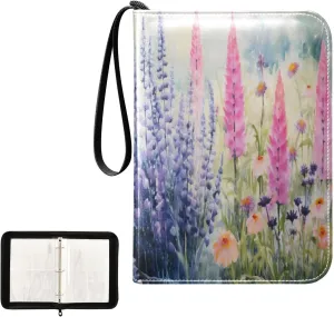 Kigai Colorful Flower Card Binder 4-Pocket Trading Card Binder Game Card Collection Binder Album Holder with 50 Removable Sleeves Up to 400 Sports Cards