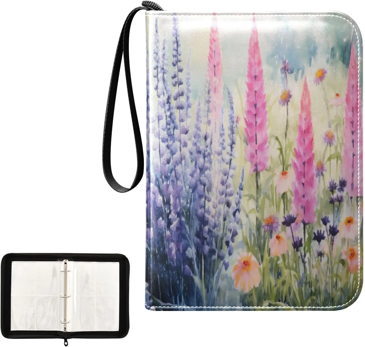 Kigai Colorful Flower Card Binder 4-Pocket Trading Card Binder Game Card Collection Binder Album Holder with 50 Removable Sleeves Up to 400 Sports Cards