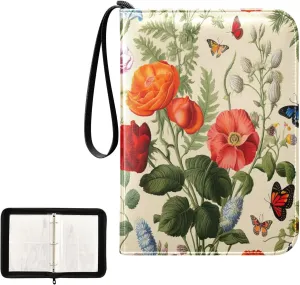 Kigai Colorful Flower Card Binder 4-Pocket Trading Card Binder Game Card Collection Binder Album Holder with 50 Removable Sleeves Up to 400 Sports Cards