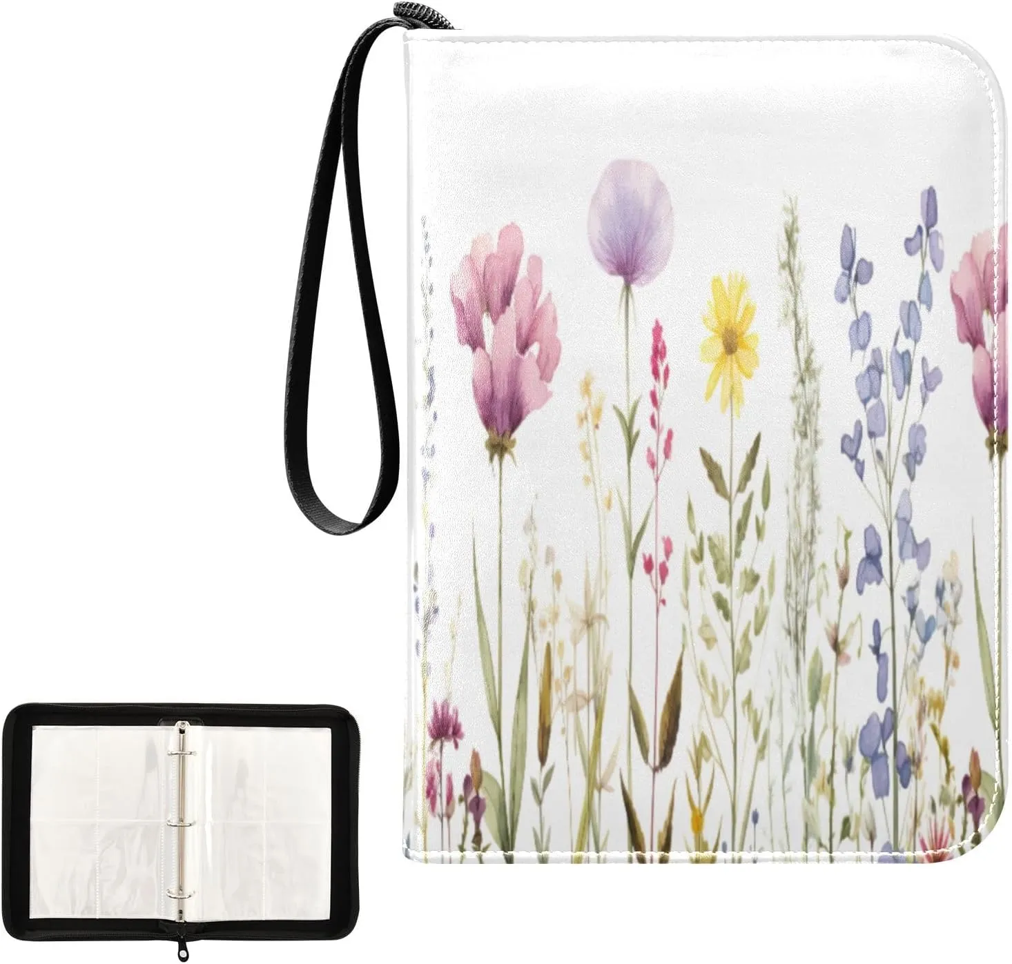 Kigai Colorful Flower Card Binder 4-Pocket Trading Card Binder Game Card Collection Binder Album Holder with 50 Removable Sleeves Up to 400 Sports Cards