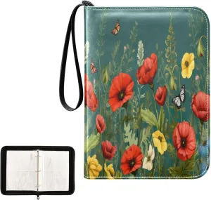 Kigai Colorful Flower Card Binder 4-Pocket Trading Card Binder Game Card Collection Binder Album Holder with 50 Removable Sleeves Up to 400 Sports Cards