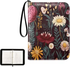 Kigai Colorful Flower Card Binder 4-Pocket Trading Card Binder Game Card Collection Binder Album Holder with 50 Removable Sleeves Up to 400 Sports Cards