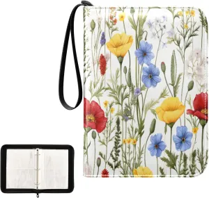 Kigai Colorful Flower Card Binder 4-Pocket Trading Card Binder Game Card Collection Binder Album Holder with 50 Removable Sleeves Up to 400 Sports Cards
