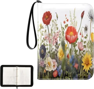 Kigai Colorful Flower Card Binder 4-Pocket Trading Card Binder Game Card Collection Binder Album Holder with 50 Removable Sleeves Up to 400 Sports Cards