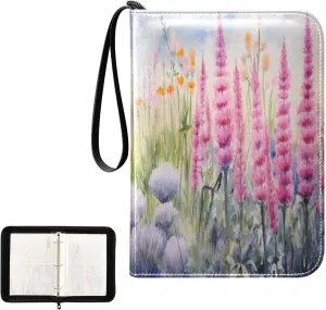 Kigai Colorful Flower Card Binder 4-Pocket Trading Card Binder Game Card Collection Binder Album Holder with 50 Removable Sleeves Up to 400 Sports Cards