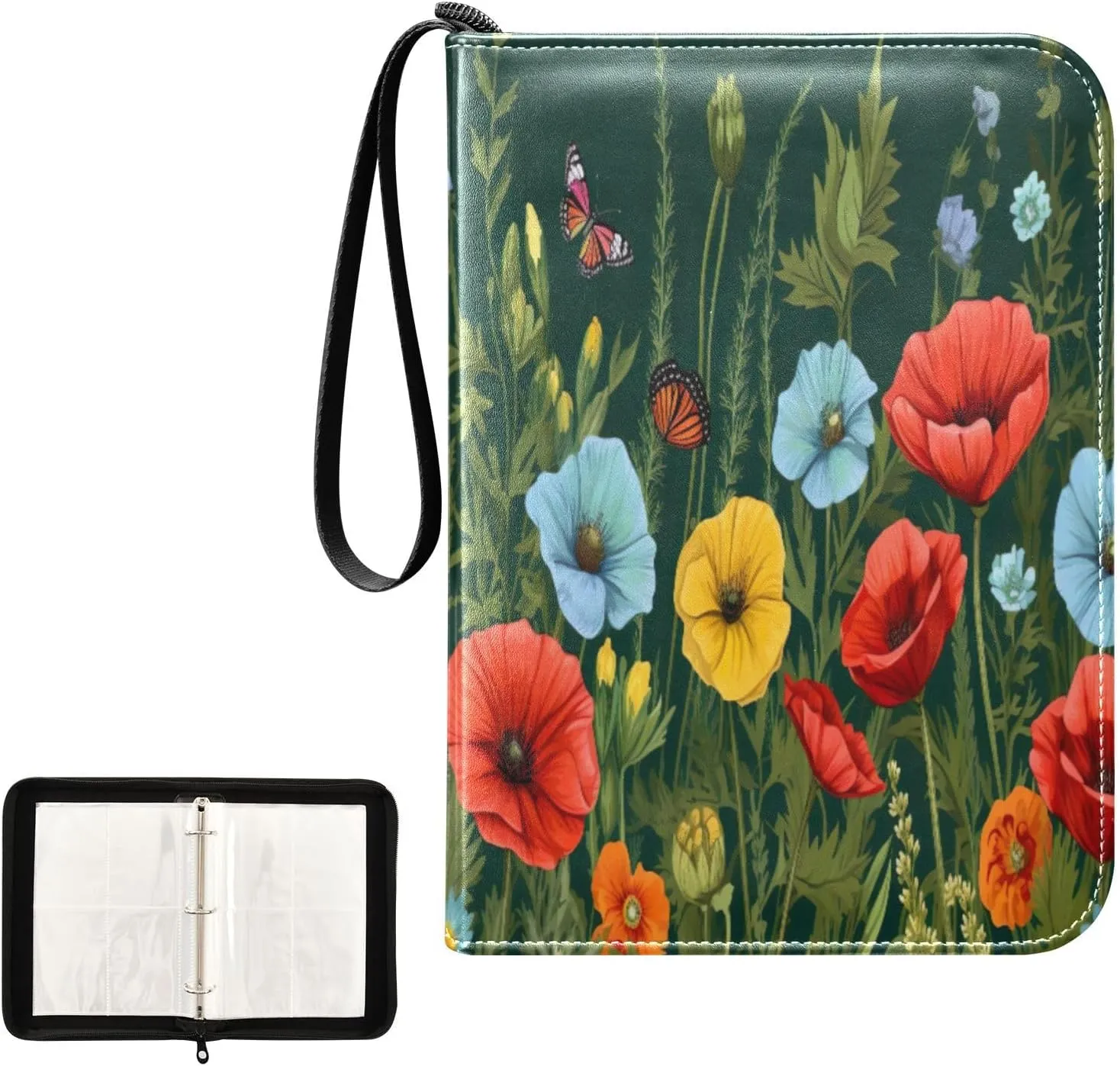 Kigai Colorful Flower Card Binder 4-Pocket Trading Card Binder Game Card Collection Binder Album Holder with 50 Removable Sleeves Up to 400 Sports Cards