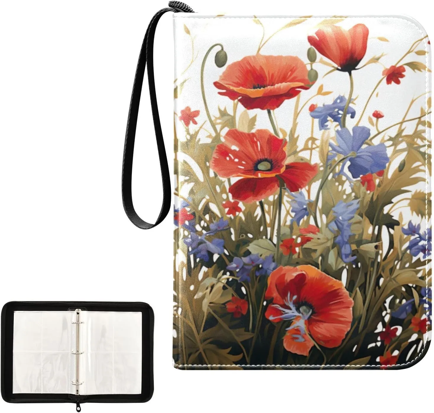 Kigai Colorful Flower Card Binder 4-Pocket Trading Card Binder Game Card Collection Binder Album Holder with 50 Removable Sleeves Up to 400 Sports Cards
