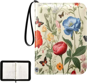Kigai Colorful Flower Card Binder 4-Pocket Trading Card Binder Game Card Collection Binder Album Holder with 50 Removable Sleeves Up to 400 Sports Cards