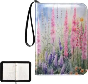 Kigai Colorful Flower Card Binder 4-Pocket Trading Card Binder Game Card Collection Binder Album Holder with 50 Removable Sleeves Up to 400 Sports Cards