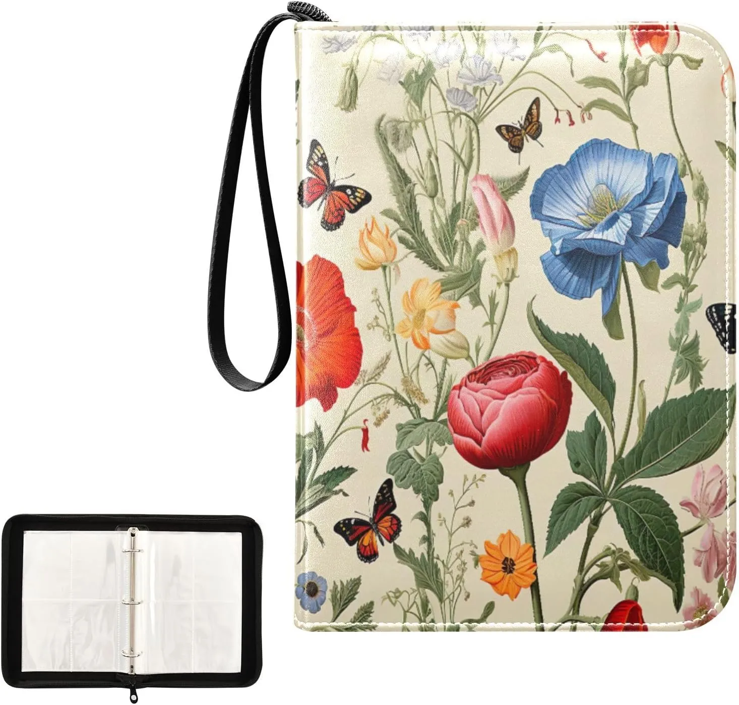 Kigai Colorful Flower Card Binder 4-Pocket Trading Card Binder Game Card Collection Binder Album Holder with 50 Removable Sleeves Up to 400 Sports Cards