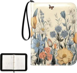 Kigai Colorful Flowers Butterfly Card Binder 4-Pocket Trading Card Binder Game Card Collection Binder Album Holder with 50 Removable Sleeves Up to 400 Sports Cards