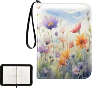 Kigai Colorful Flowers Card Binder 4-Pocket Trading Card Binder Game Card Collection Binder Album Holder with 50 Removable Sleeves Up to 400 Sports Cards