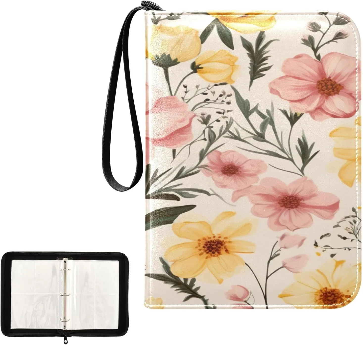 Kigai Colorful Flowers Card Binder 4-Pocket Trading Card Binder Game Card Collection Binder Album Holder with 50 Removable Sleeves Up to 400 Sports Cards