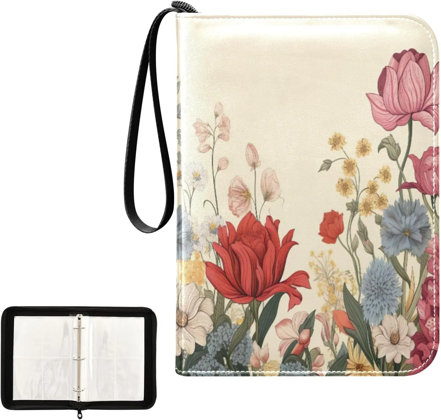 Kigai Colorful Flowers Card Binder 4-Pocket Trading Card Binder Game Card Collection Binder Album Holder with 50 Removable Sleeves Up to 400 Sports Cards