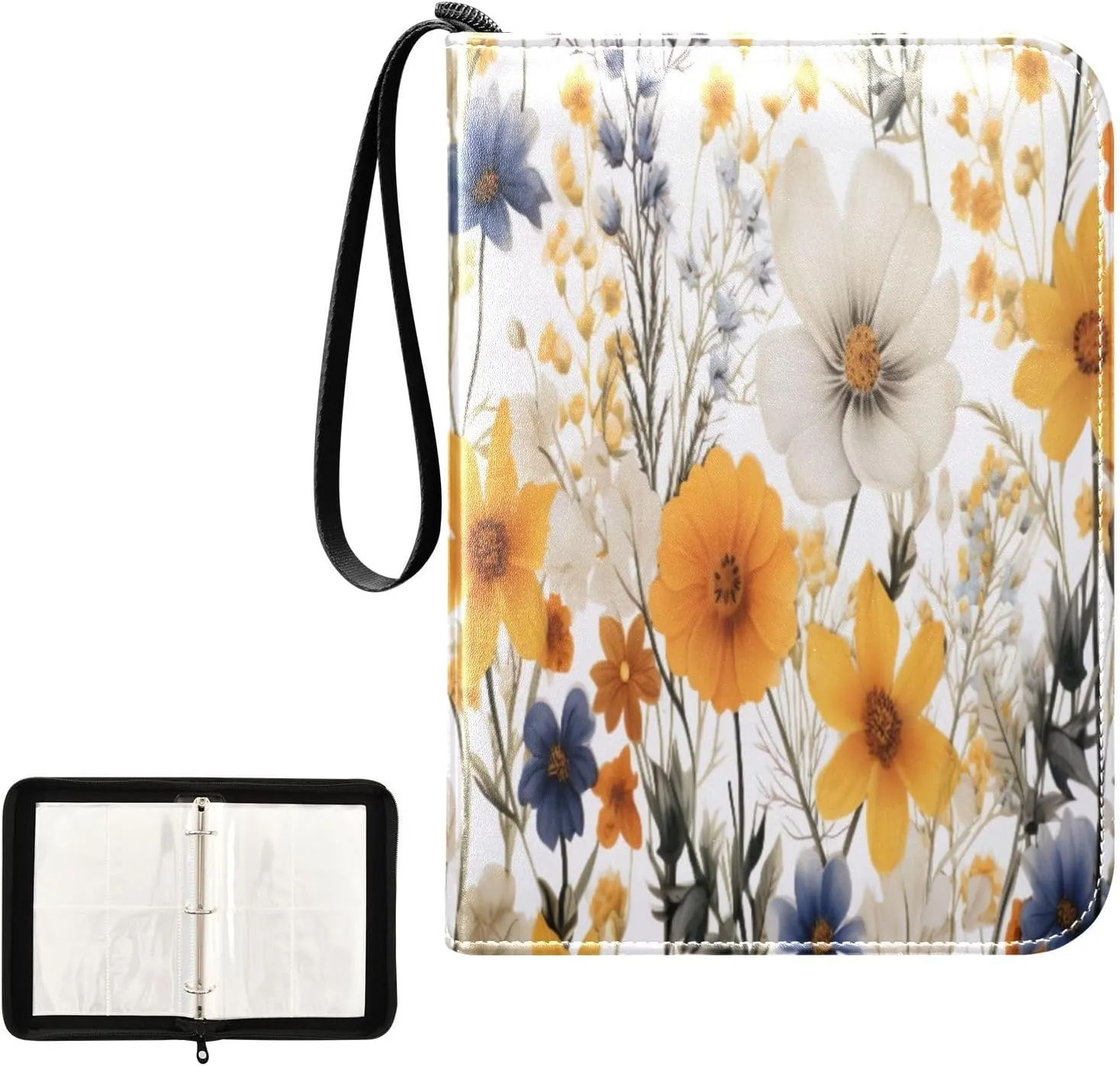 Kigai Colorful Flowers Card Binder 4-Pocket Trading Card Binder Game Card Collection Binder Album Holder with 50 Removable Sleeves Up to 400 Sports Cards