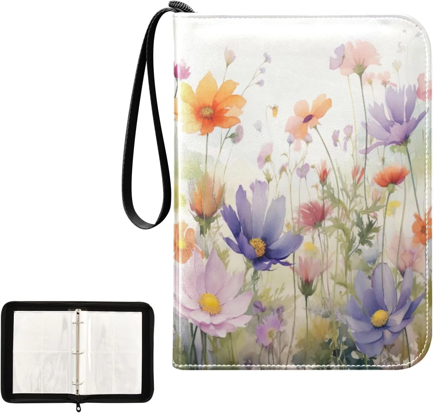 Kigai Colorful Flowers Card Binder 4-Pocket Trading Card Binder Game Card Collection Binder Album Holder with 50 Removable Sleeves Up to 400 Sports Cards