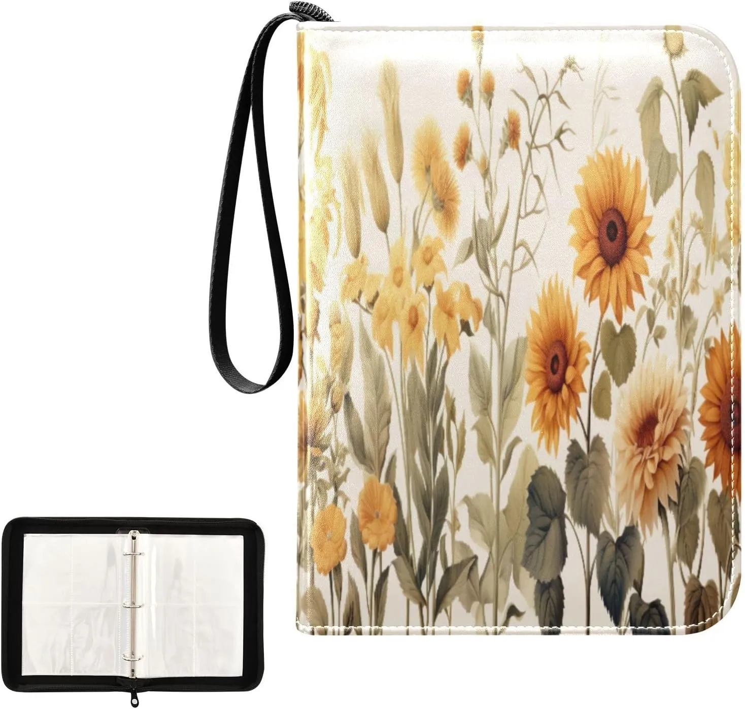 Kigai Colorful Flowers Card Binder 4-Pocket Trading Card Binder Game Card Collection Binder Album Holder with 50 Removable Sleeves Up to 400 Sports Cards