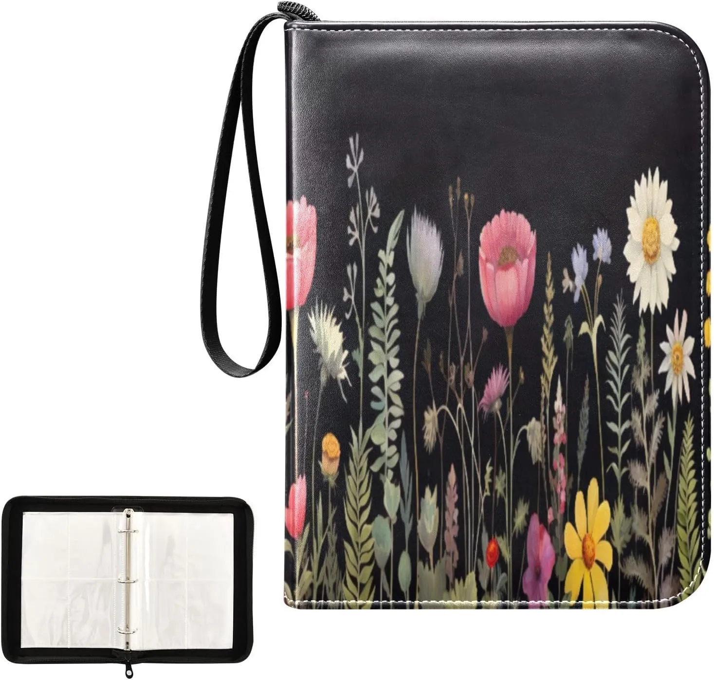 Kigai Colorful Flowers Card Binder 4-Pocket Trading Card Binder Game Card Collection Binder Album Holder with 50 Removable Sleeves Up to 400 Sports Cards