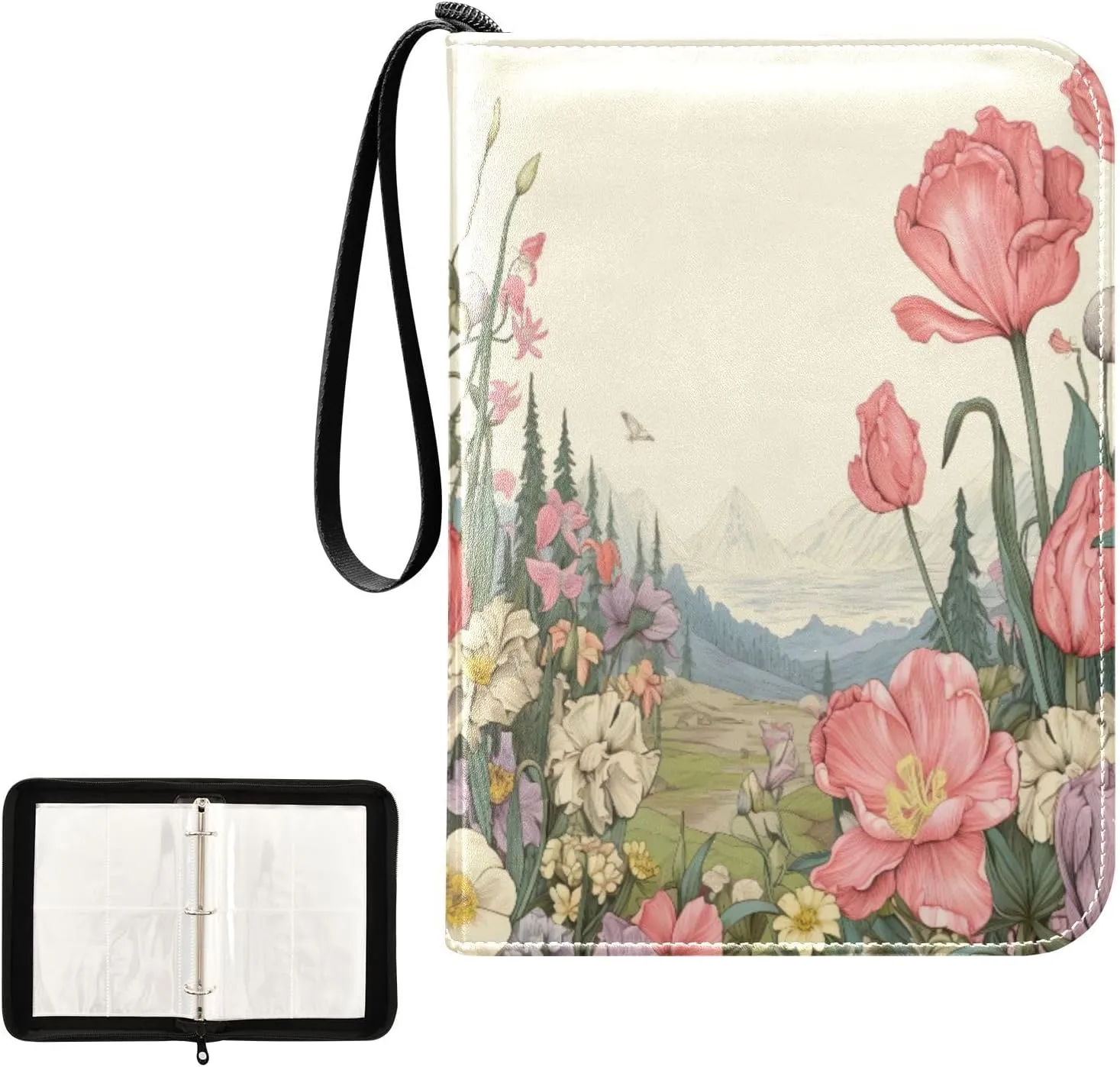 Kigai Colorful Flowers Card Binder 4-Pocket Trading Card Binder Game Card Collection Binder Album Holder with 50 Removable Sleeves Up to 400 Sports Cards