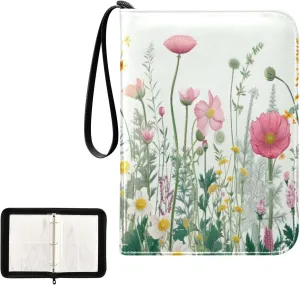Kigai Colorful Flowers Card Binder 4-Pocket Trading Card Binder Game Card Collection Binder Album Holder with 50 Removable Sleeves Up to 400 Sports Cards