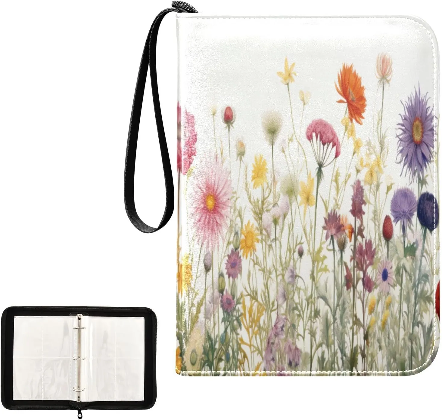 Kigai Colorful Flowers Card Binder 4-Pocket Trading Card Binder Game Card Collection Binder Album Holder with 50 Removable Sleeves Up to 400 Sports Cards