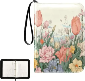 Kigai Colorful Flowers Card Binder 4-Pocket Trading Card Binder Game Card Collection Binder Album Holder with 50 Removable Sleeves Up to 400 Sports Cards