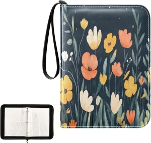 Kigai Colorful Flowers Card Binder 4-Pocket Trading Card Binder Game Card Collection Binder Album Holder with 50 Removable Sleeves Up to 400 Sports Cards