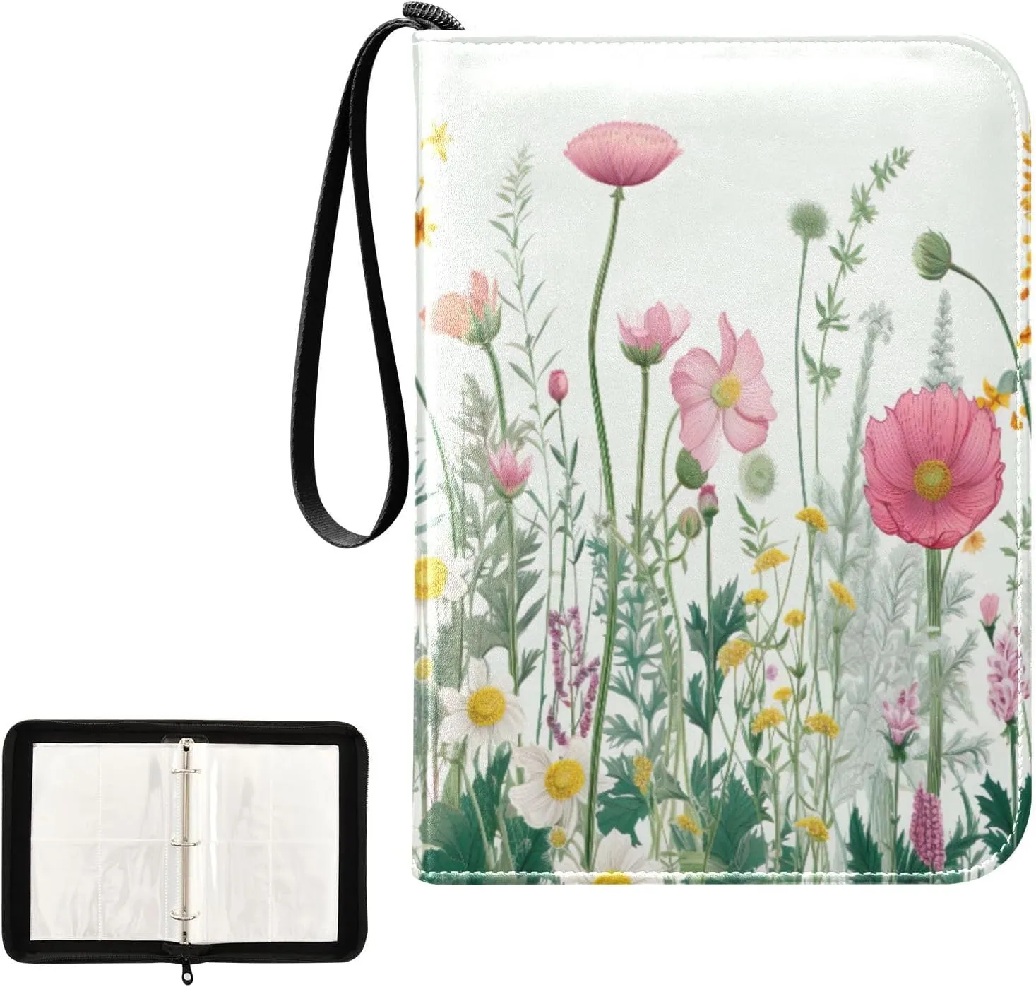 Kigai Colorful Flowers Card Binder 4-Pocket Trading Card Binder Game Card Collection Binder Album Holder with 50 Removable Sleeves Up to 400 Sports Cards