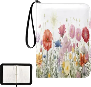 Kigai Colorful Flowers Card Binder 4-Pocket Trading Card Binder Game Card Collection Binder Album Holder with 50 Removable Sleeves Up to 400 Sports Cards