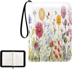 Kigai Colorful Flowers Card Binder 4-Pocket Trading Card Binder Game Card Collection Binder Album Holder with 50 Removable Sleeves Up to 400 Sports Cards